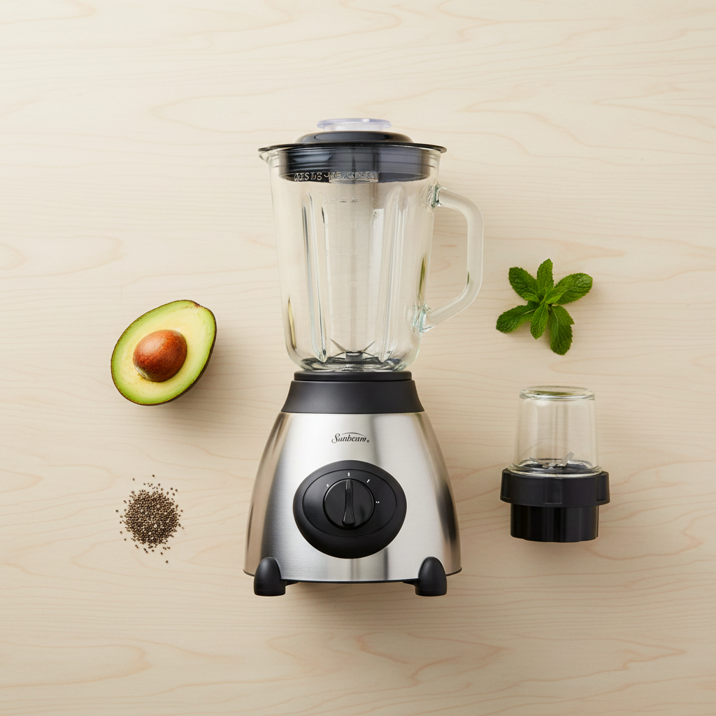 Sunbeam 1.5 Litre Glass Jar Stainless Steel Blender With Grinder