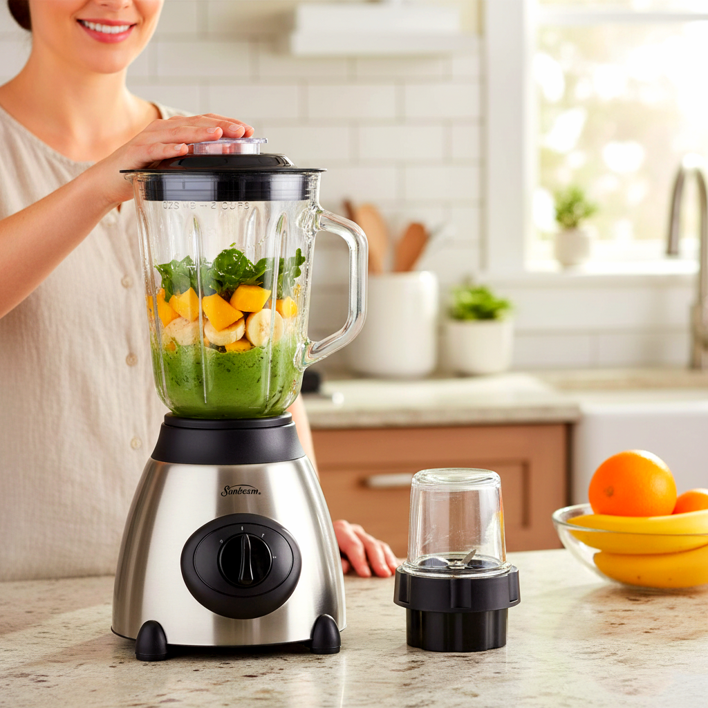 Sunbeam 1.5 Litre Glass Jar Stainless Steel Blender With Grinder